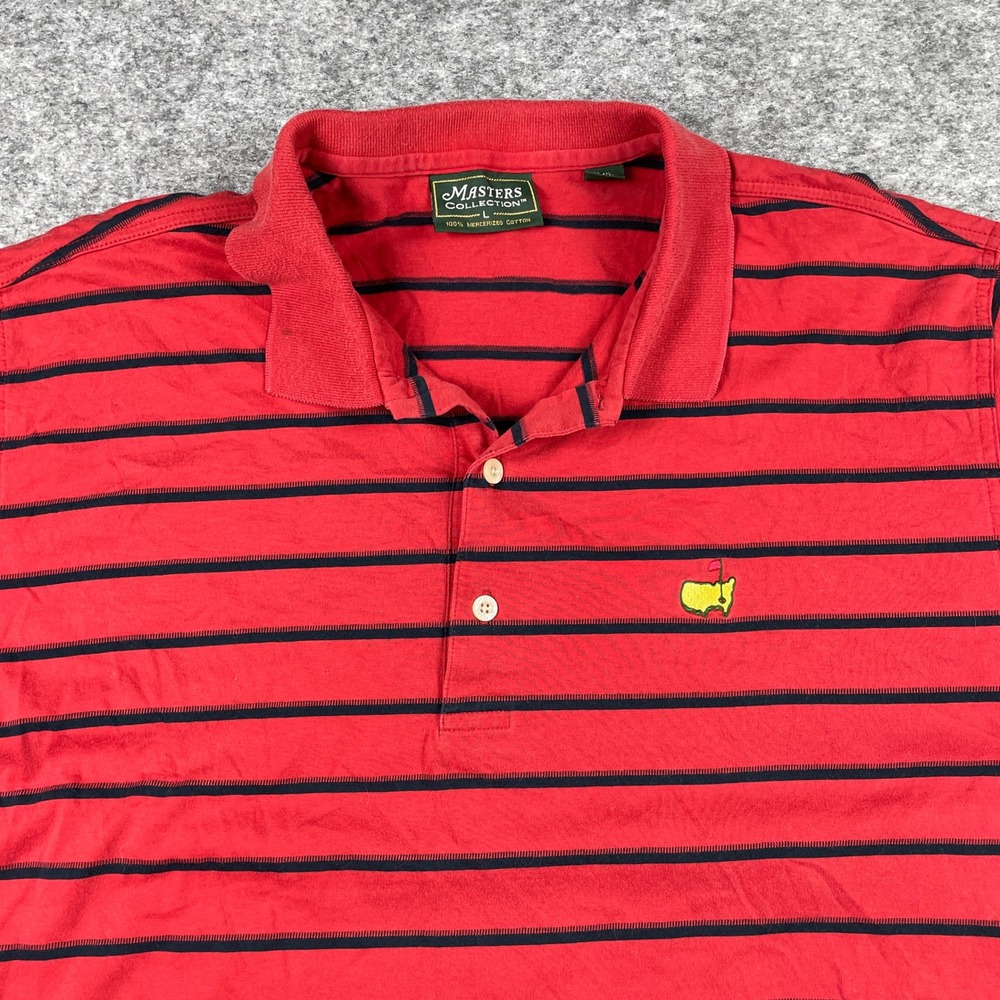 Masters Collection Polo Shirt Mens Large Red Striped Mercerized Cotton Augusta